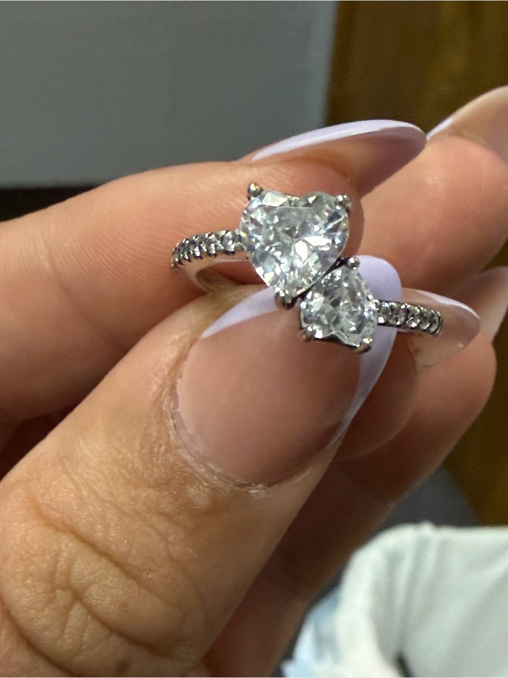 Pandora Silver Heart Twin-Stone Ring with Clear Crystals